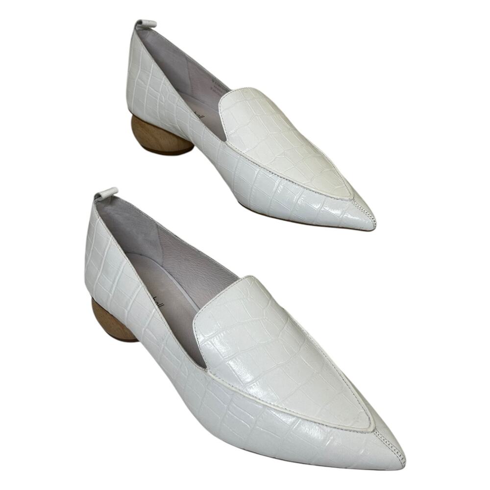Jeffrey Campbell Women's 'Viona' Loafers Croc Embossed Point-Toe, White Size 7.5